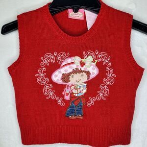 Vintage Y2K Strawberry Shortcake Embroidered Red Knit Vest Size 5